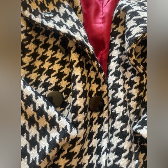 VTG Black Rivet Retro Hounds Tooth Wool Blend Jacket Black & White Large - Picture 14 of 14